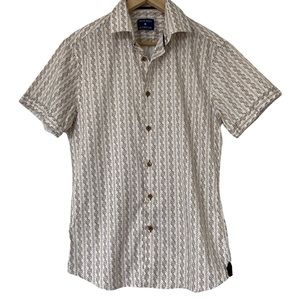 MICHEL MARTIN MENS BUTTON DOWN SHORT SLEEVE PAISLEY SHIRT, 100% COTTON, MEDIUM